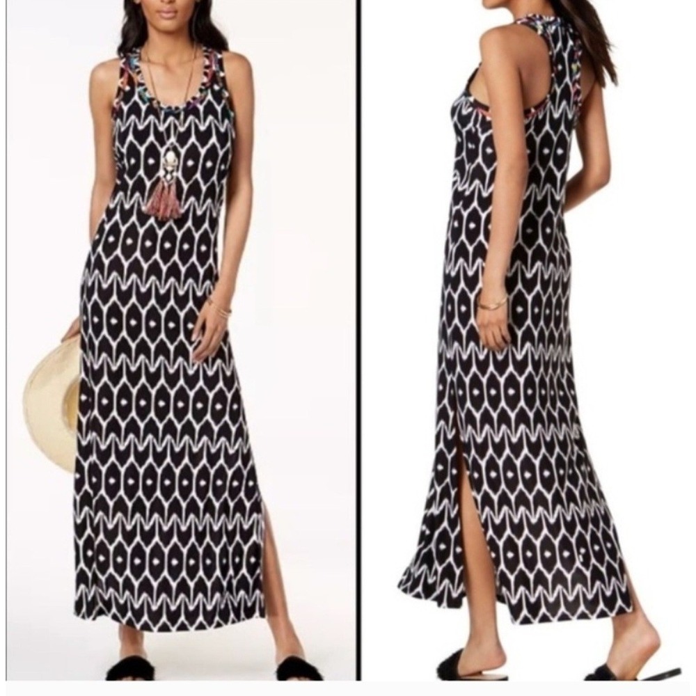 Trina Turk Maxi 2025 Beach Dress Collaboration Black & White Color Trim Large‎